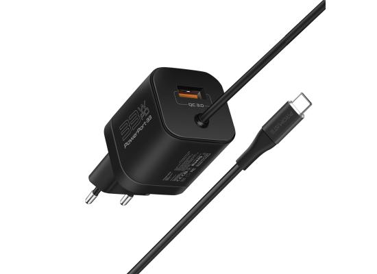 Promate PowerPort-PDQC3/33W Super Speed Wall Charger with Quick Charge 3.0 & USB-C Power Delivery 